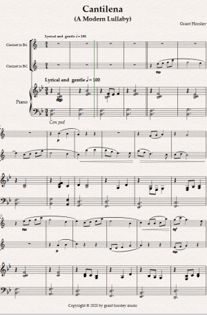 Cantilena. (A Modern Lullaby) for Clarinet Duet and Piano.