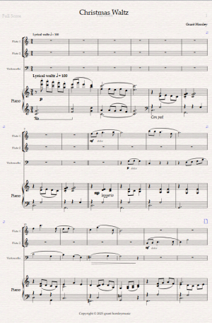 Christmas Waltz. For Mixed Quartet ( 2 Flutes, Cello and Piano.)