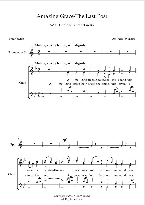 Amazing Grace (SATB Choir), with 'The Last Post' (trumpet) - Image 2