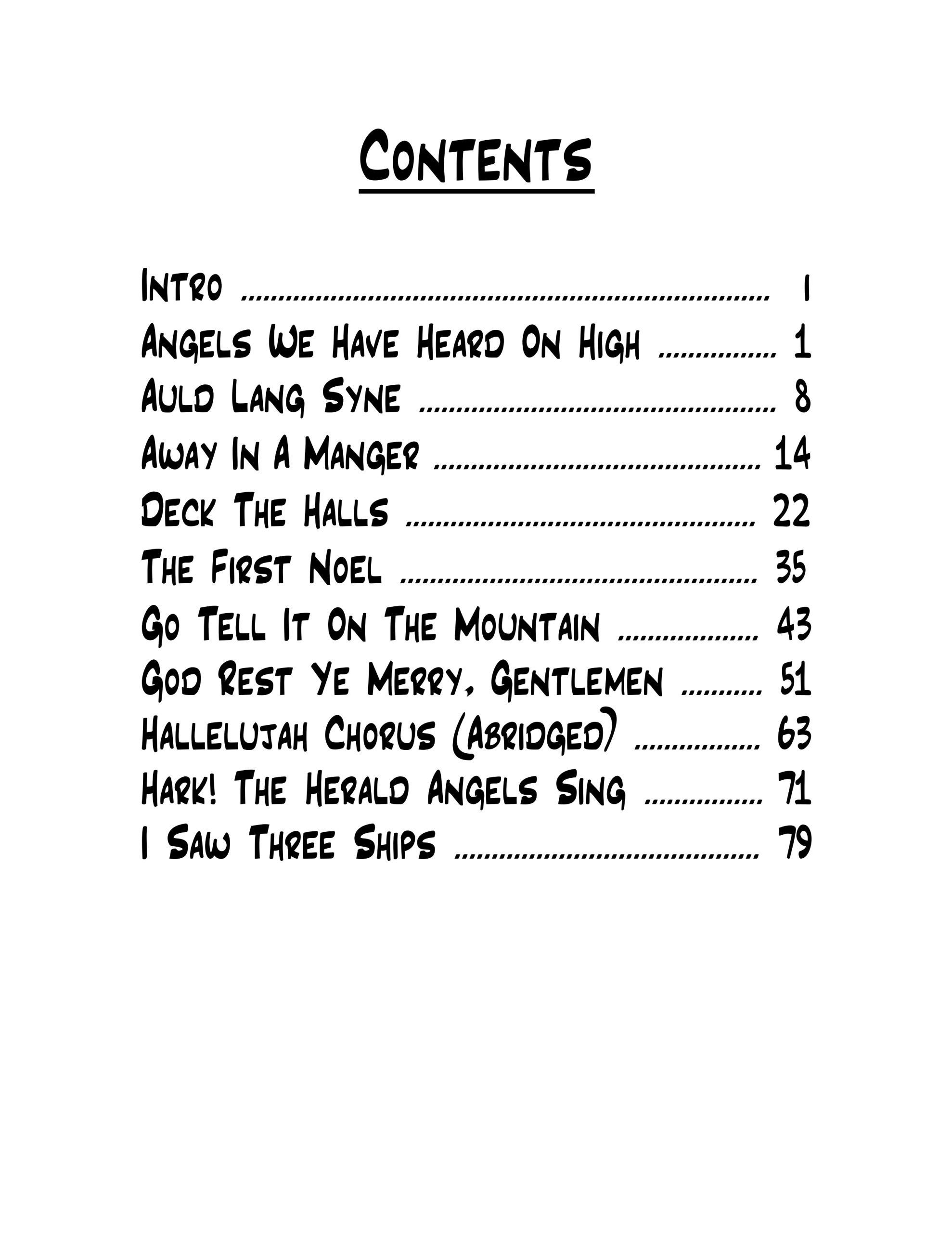 10 Christmas Songs for Woodwind Quartet - Contents