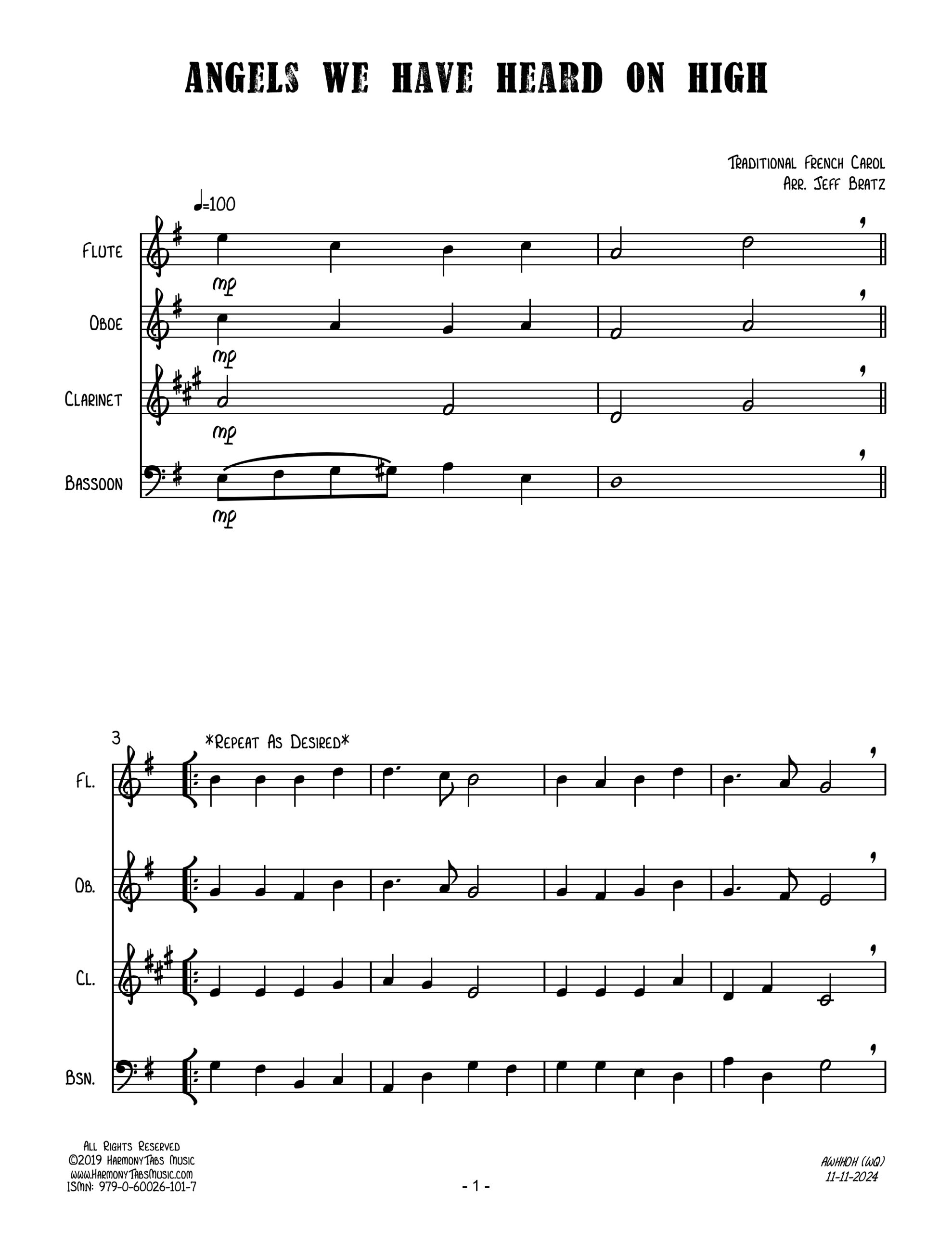 10 Christmas Songs for Woodwind Quartet - Angels We Have Heard On High