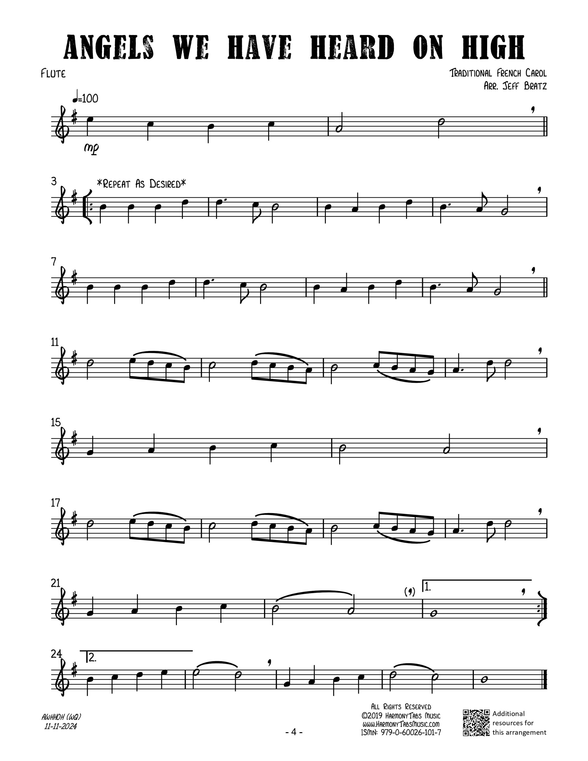 10 Christmas Songs for Woodwind Quartet - Angels We Have Heard On High - Flute