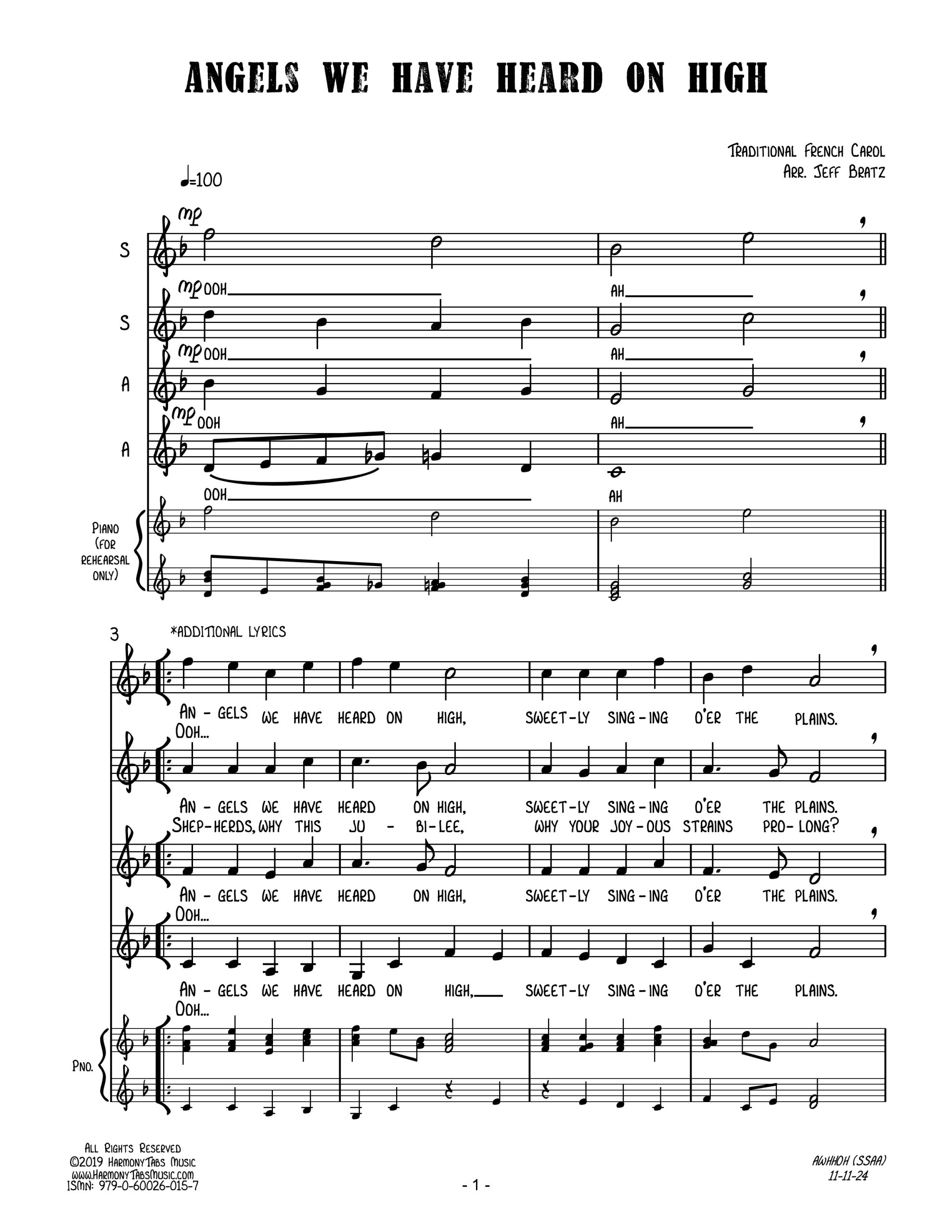 11 Christmas Songs for SSAA A Cappella - Angels We Have Heard On High