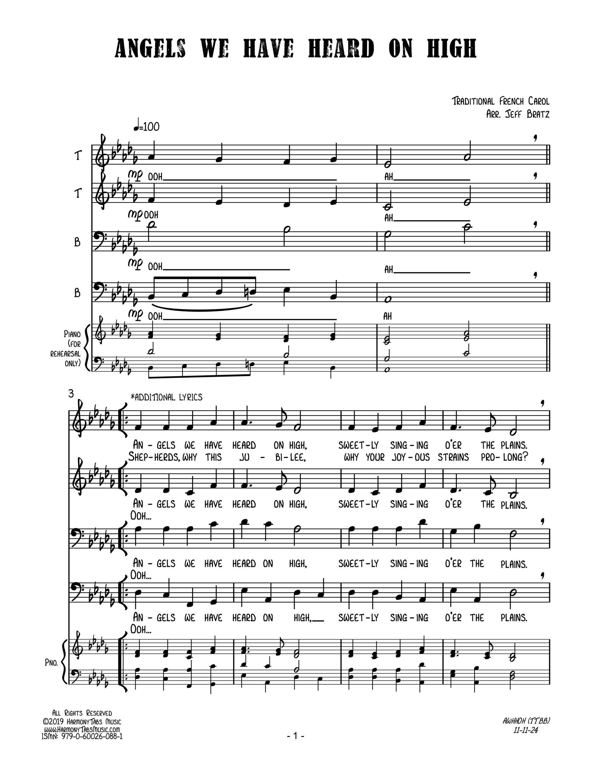 11 Christmas Songs for TTBB A Cappella - Angels We Have Heard On High