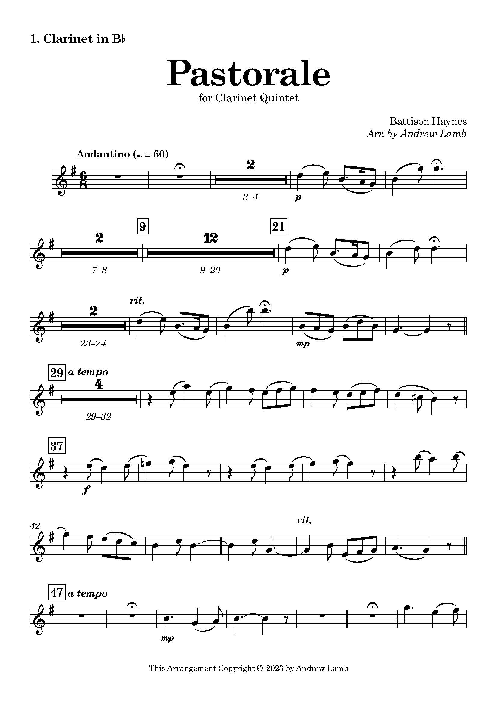 Battison Haynes | Pastorale | for Clarinet Quintet - Image 2