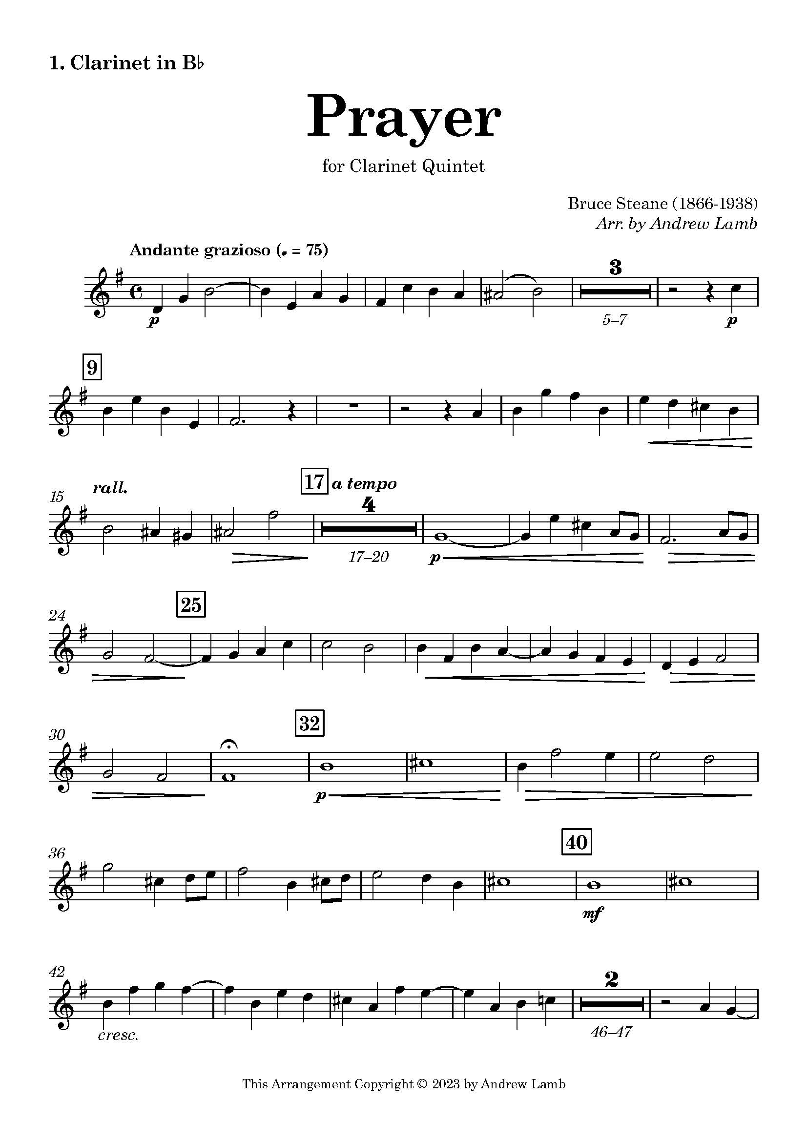 Bruce Steane | Prayer (Introductory Voluntary) | for Clarinet Quintet - Image 2
