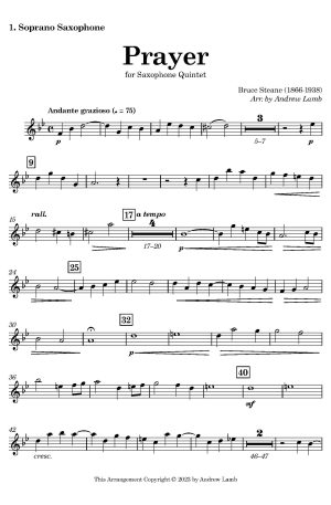 Bruce Steane | Prayer | for Saxophone Quintet (SAATB)