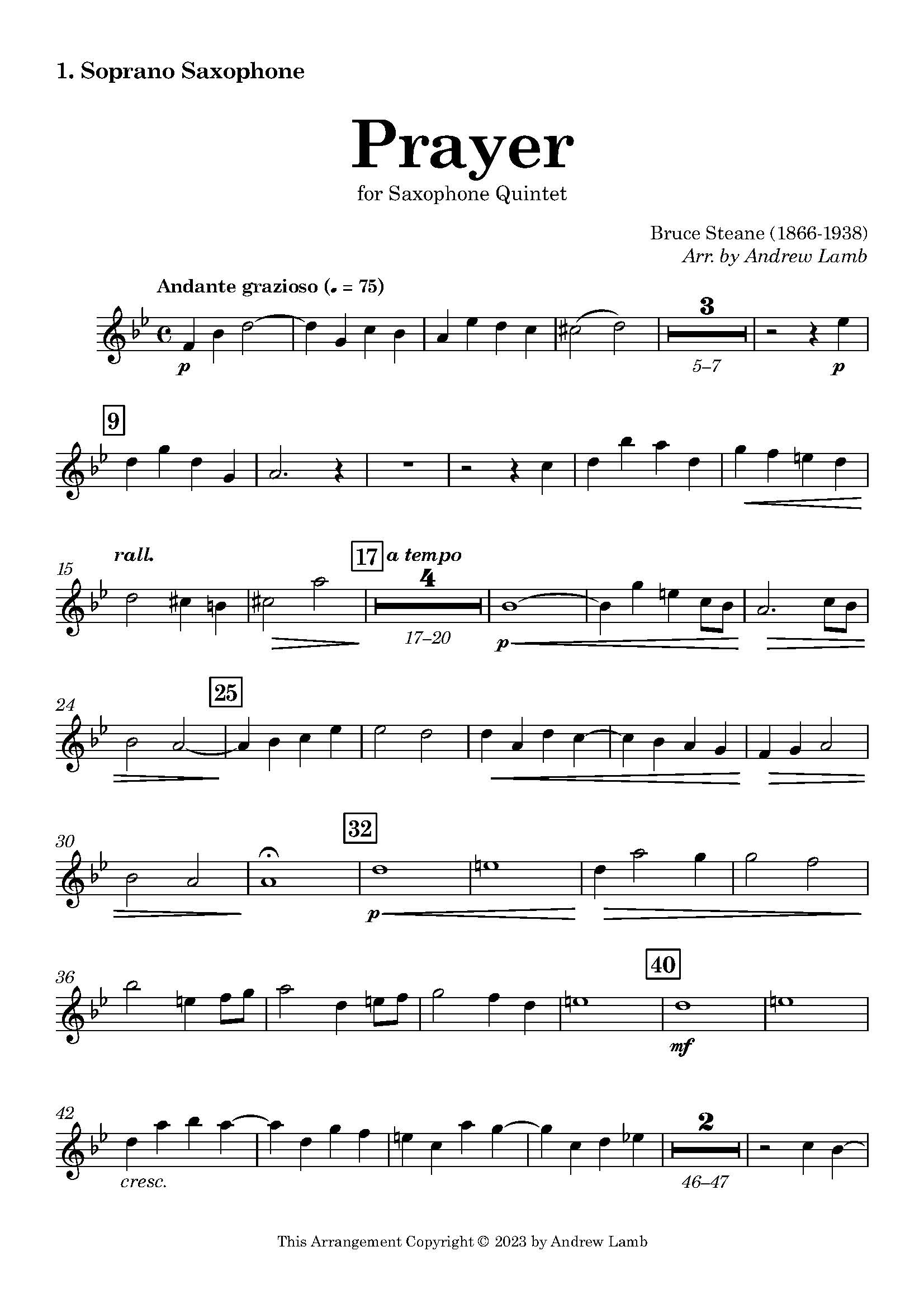 Bruce Steane | Prayer | for Saxophone Quintet (SAATB) - Image 2