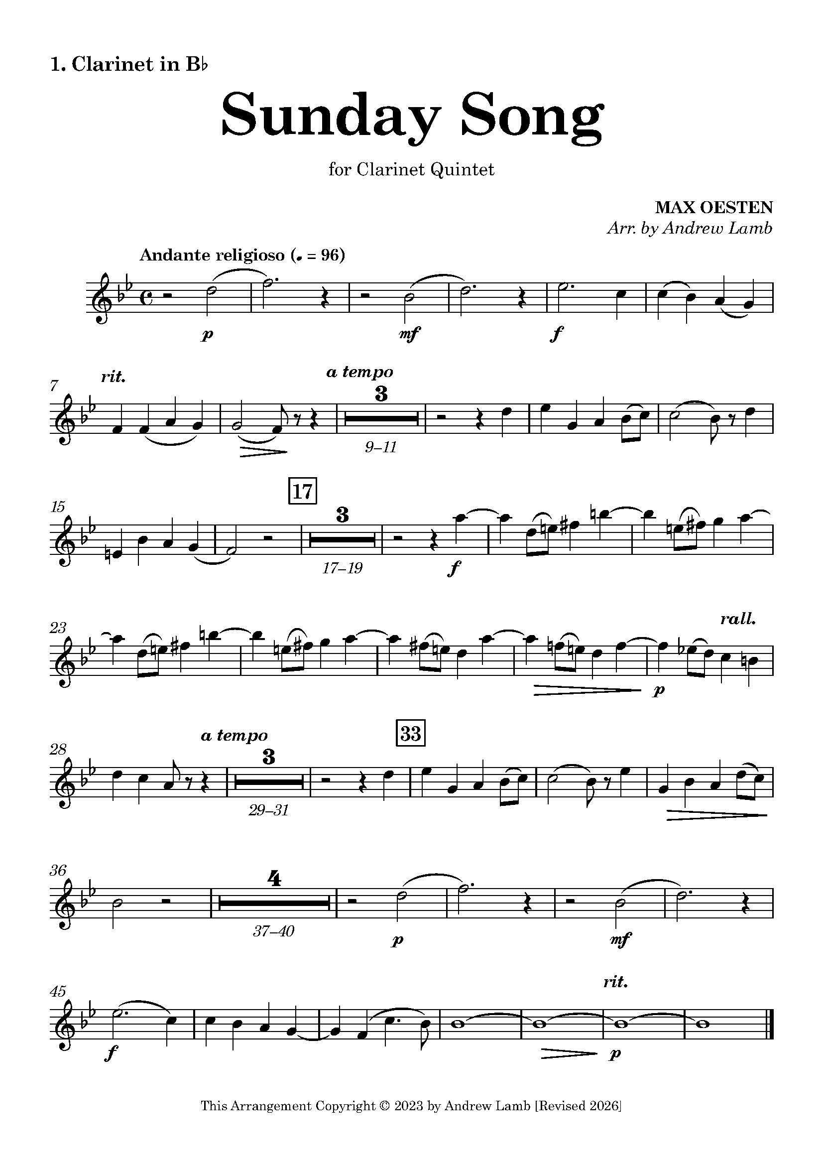 Max Oesten | Sunday Song | for Clarinet Quintet - Image 2