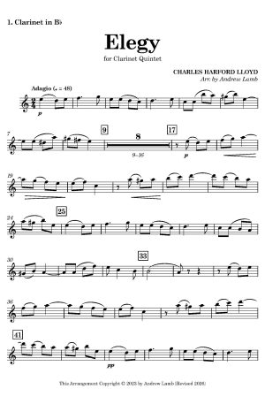 Charles Harford Lloyd | Elegy | for Clarinet Quintet