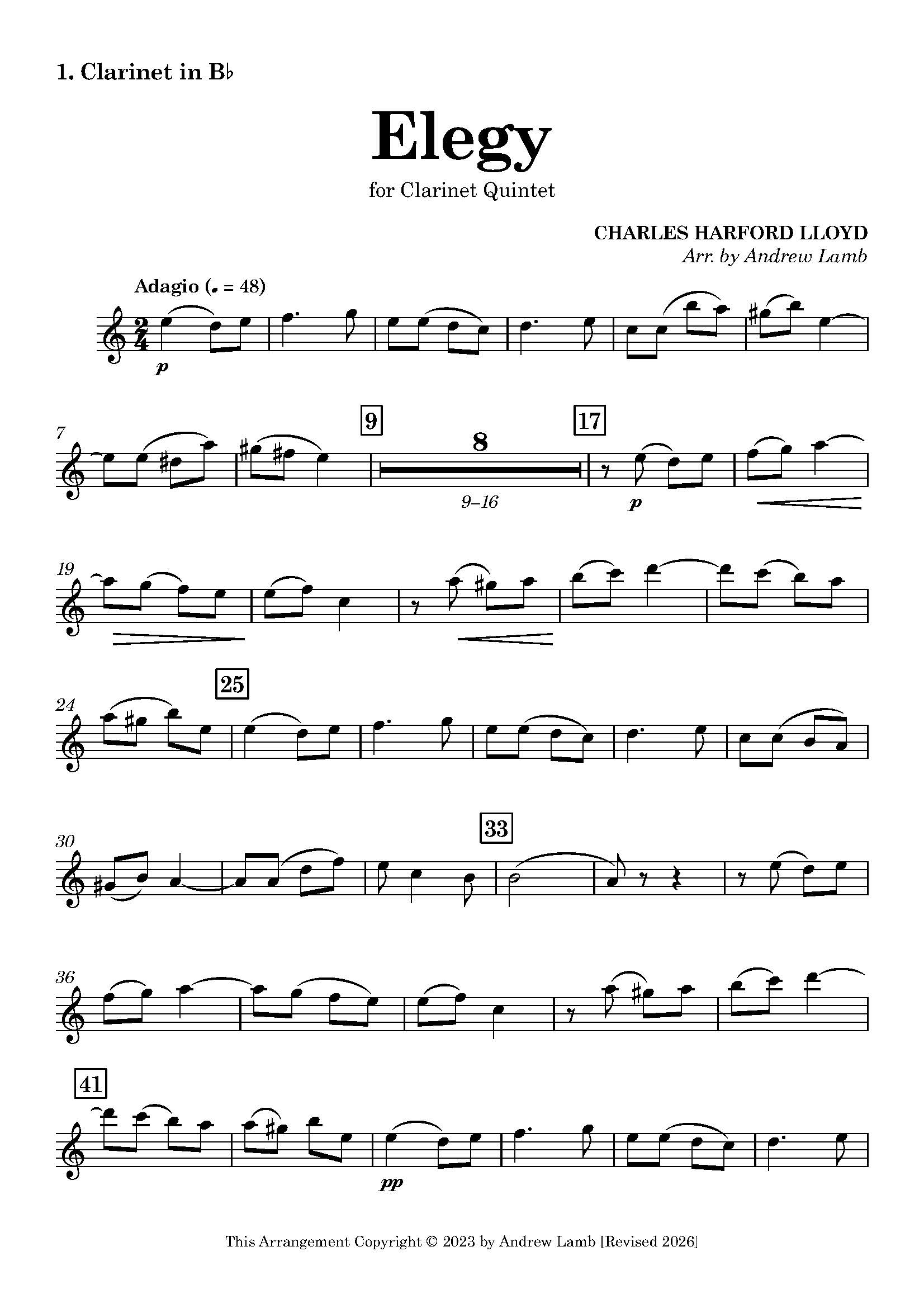 Charles Harford Lloyd | Elegy | for Clarinet Quintet - Image 2