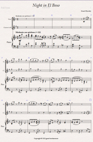 Night in El Beso. A Tango for Flute, Clarinet and Piano.