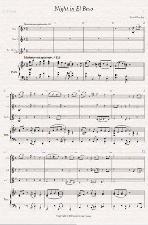 Night in El Beso Mixed Ensemble- (2 Flutes Bass Clarinet and Piano)