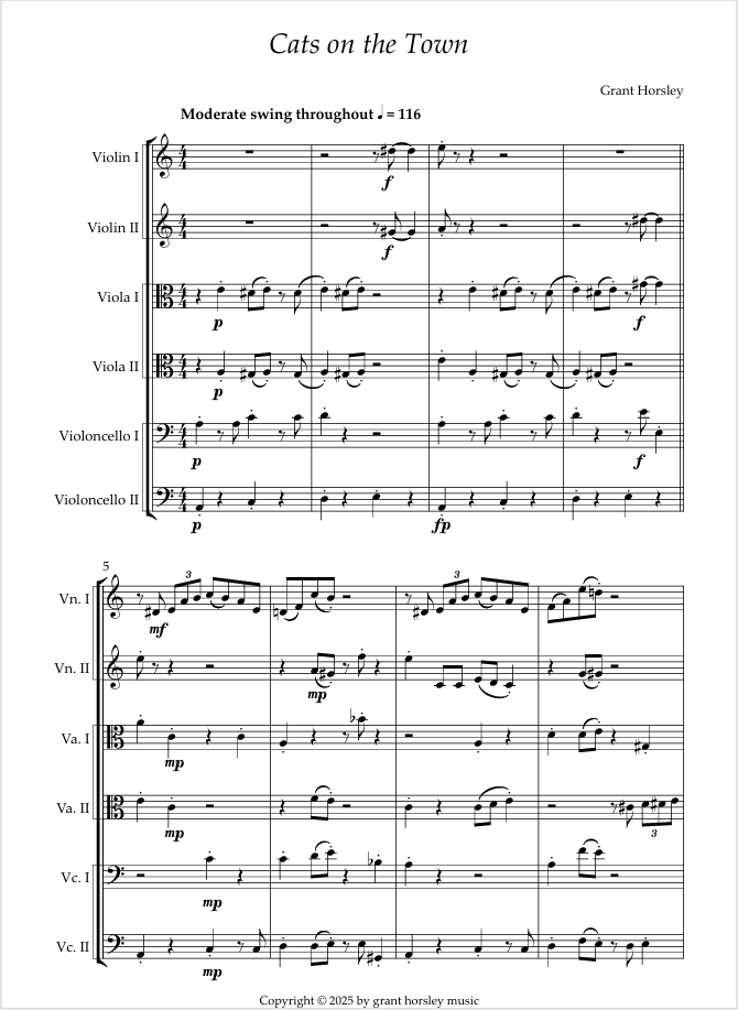 Cats on the Town. For String Sextet/Ensemble. - Image 2