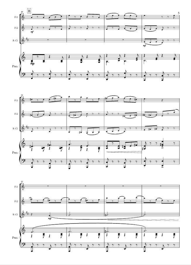 Salento. A modern Tarantella for Wind Trio and Piano. (2 Flutes, Bass Clarinet and Piano) - Image 3