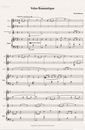 Valse Romantique for Wind Trio and Piano (2 Flutes and Bass Clarinet).