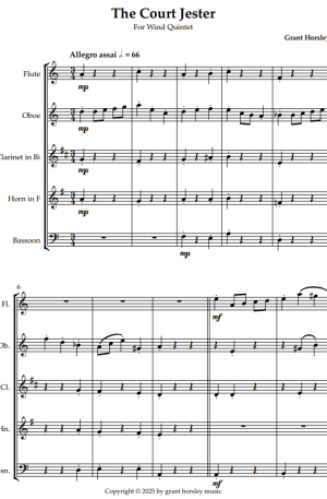The Court Jester. For Wind Quintet (Flute, Oboe, Clarinet, Horn & Bassoon)