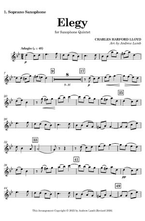 Charles Harford Lloyd | Elegy | for Saxophone Quintet