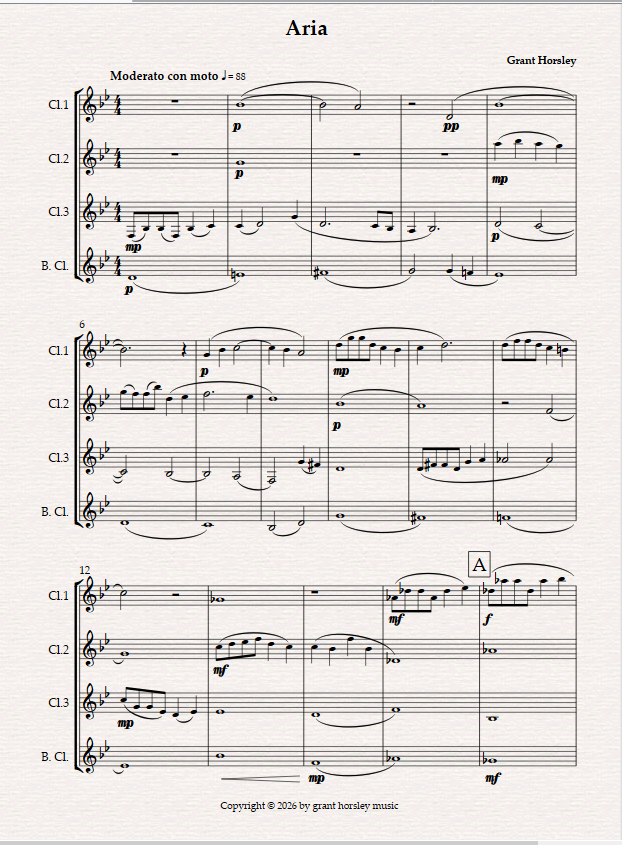 Aria. For Clarinet Quartet (3 Bb Clarinets and Bass Clarinet). - Image 2