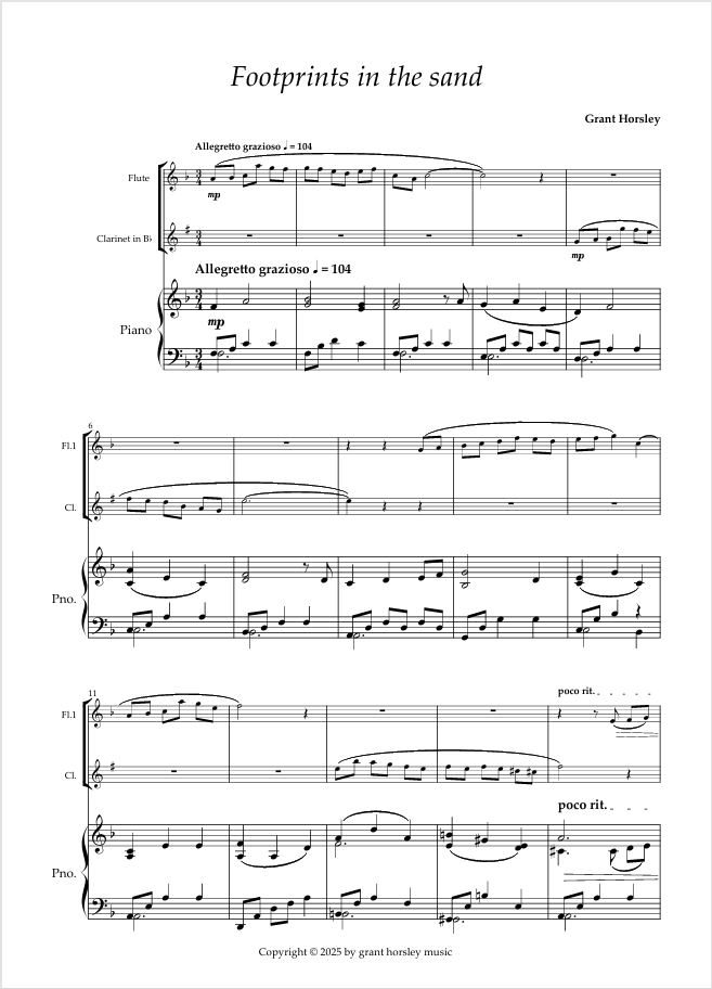 Footprints in the sand. For Flute, Clarinet and Piano. - Image 2