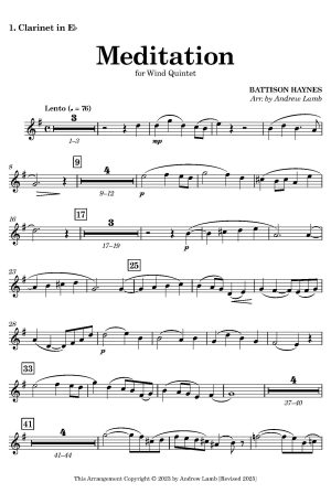 Battison Haynes | Meditation | for Clarinet Quintet