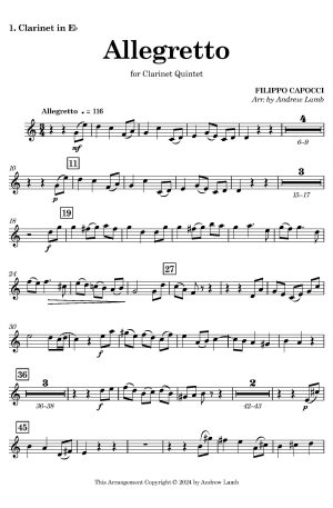 Filippo Capocci | Allegretto | for Clarinet Quintet