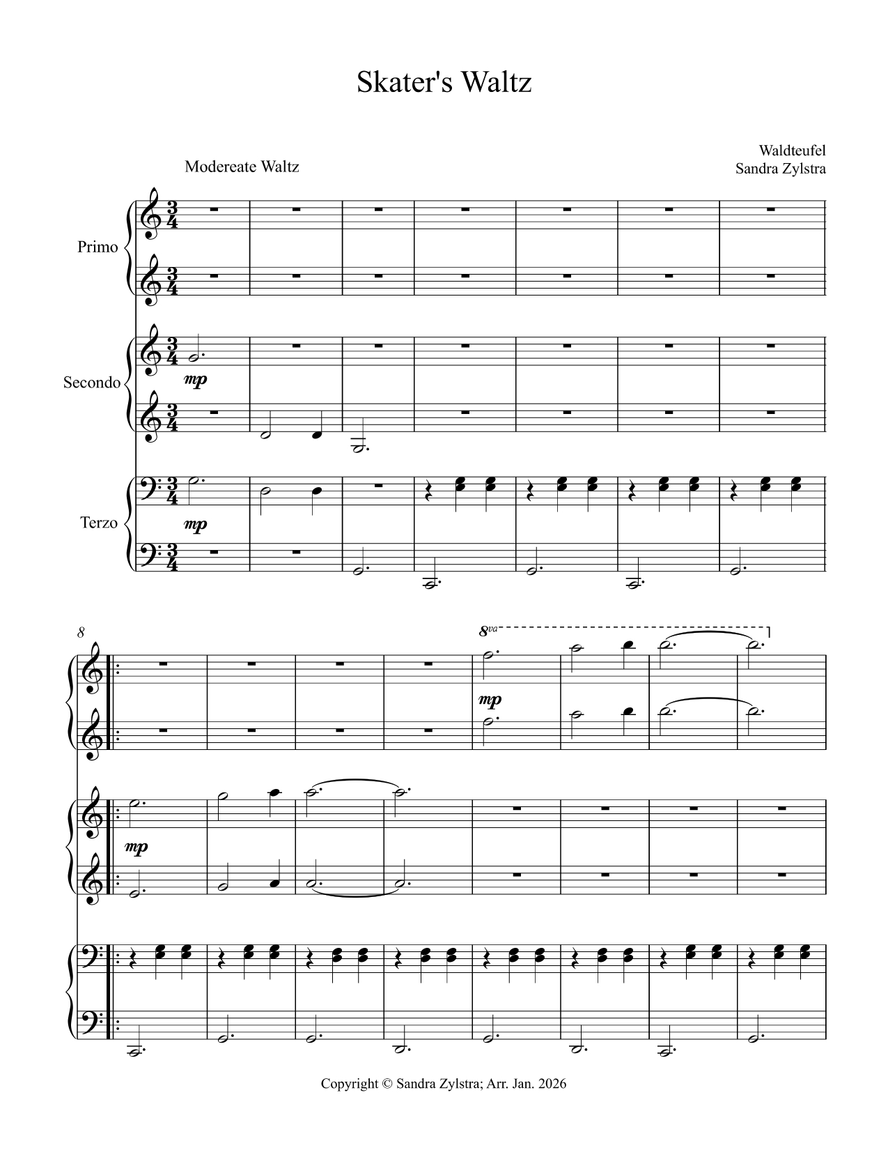 Skater's Waltz (Les Patineurs) (early intermediate piano trio, 1-pano, 6 hands) - Image 2