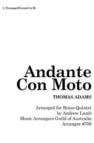 Thomas Adams | Andante Con Moto | for Brass Quintet