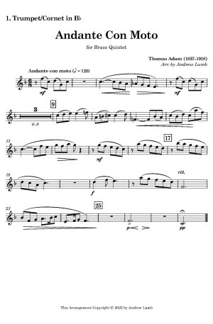 Thomas Adams | Andante Con Moto | for Brass Quintet
