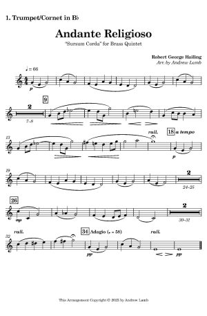 Robert George Hailing | Andante Religioso – Sursum Corda | for Brass Quintet