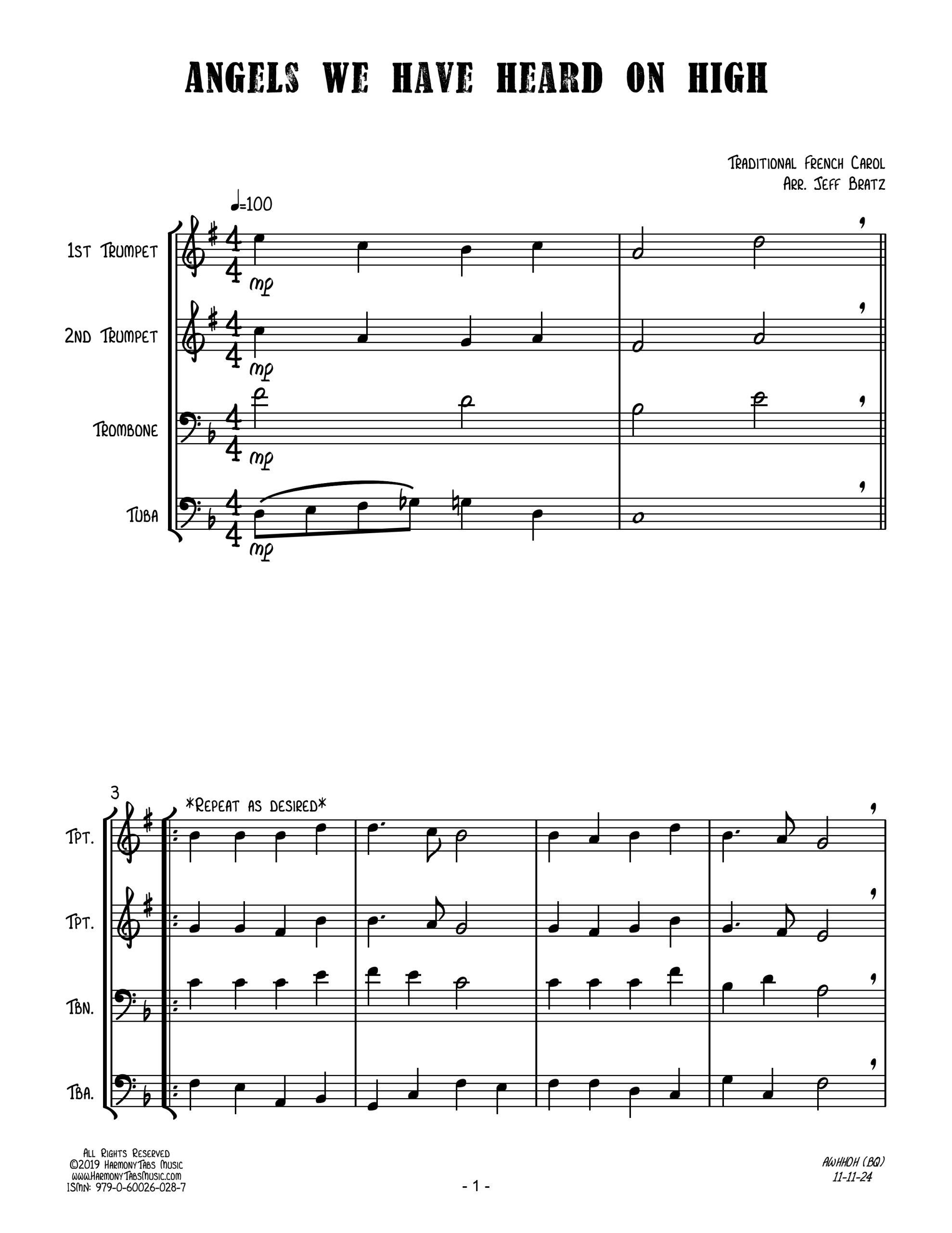 Angels We Have Heard On High (Brass Quartet)