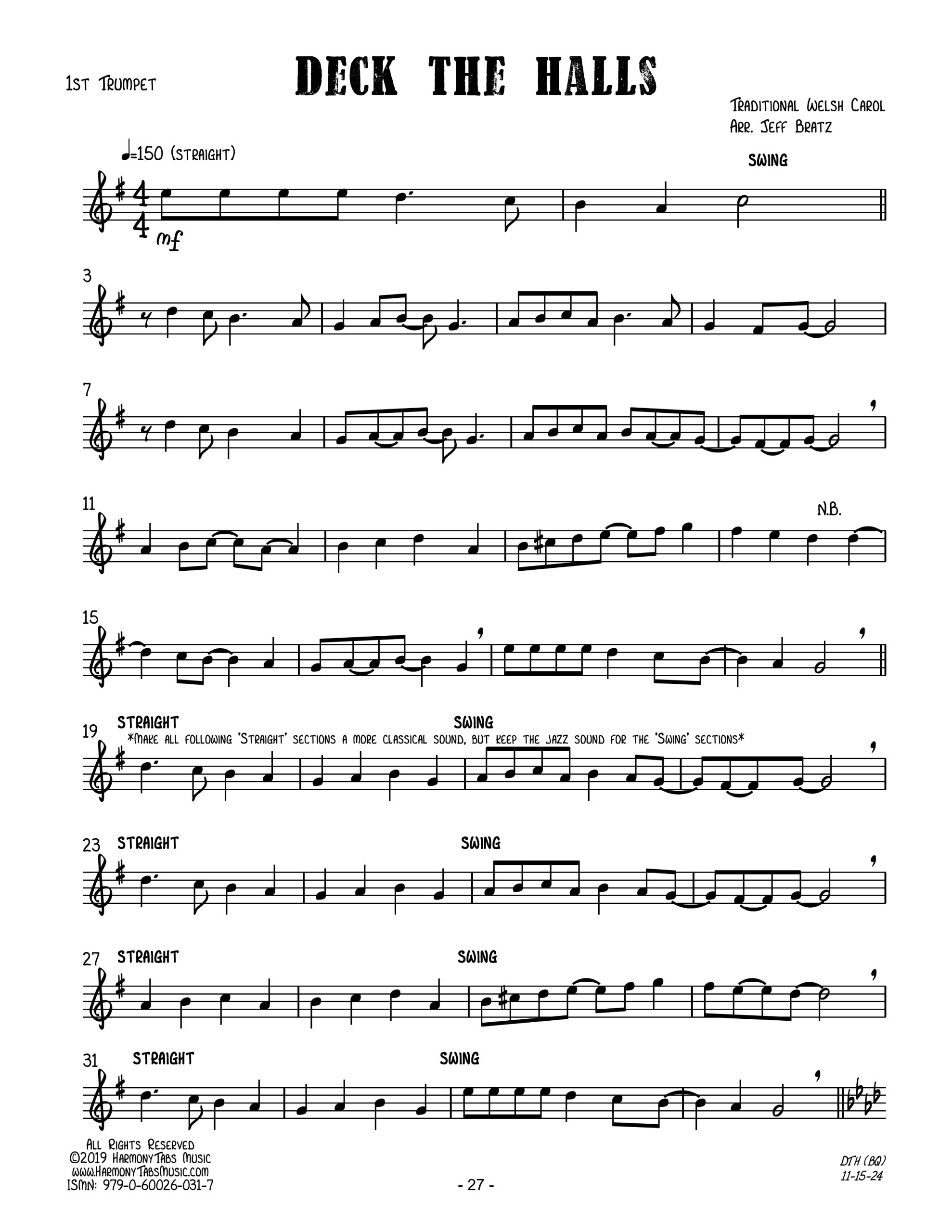 Deck The Halls (Brass Quartet)-Trumpet 1