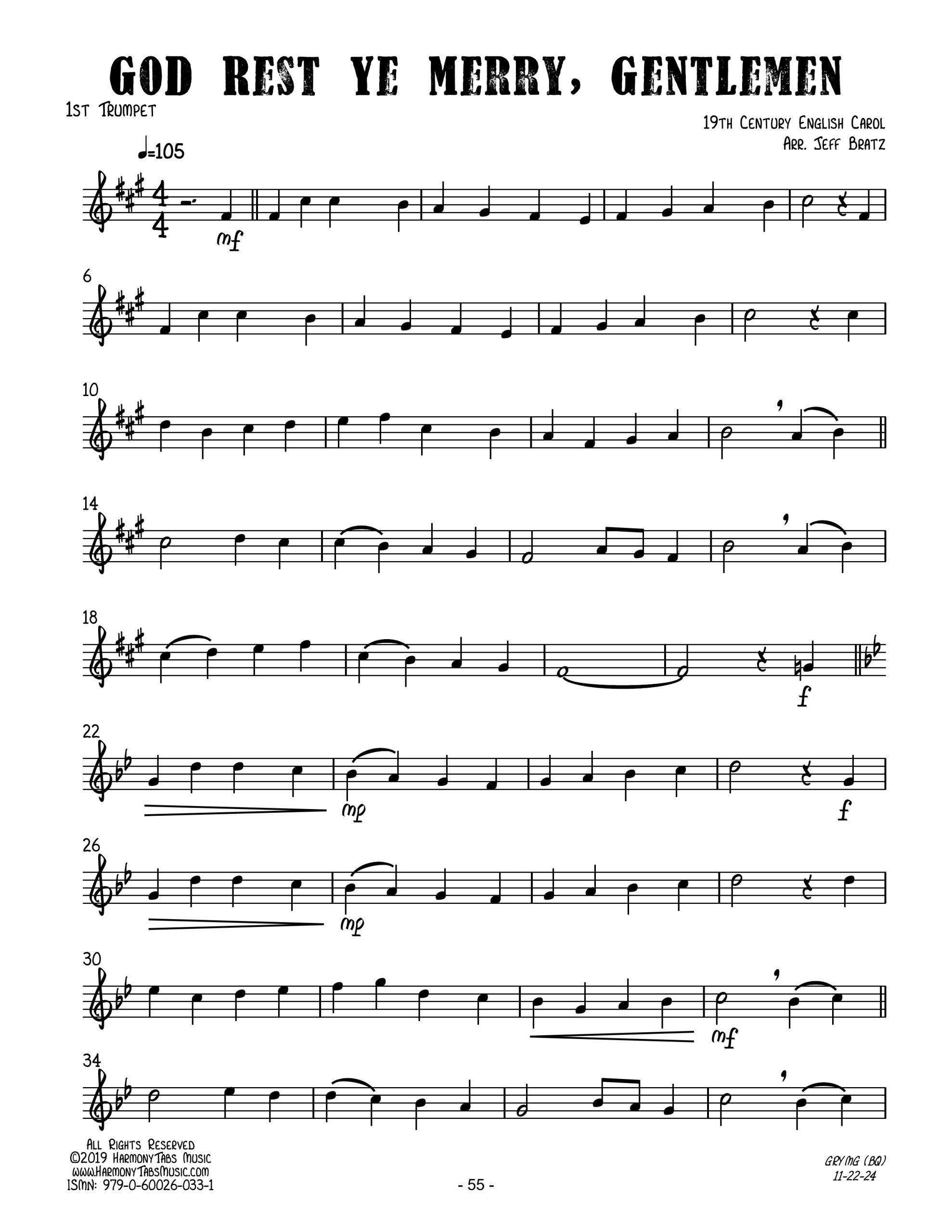 God Rest Ye Merry, Gentlemen (Brass Quartet)-Trumpet 1