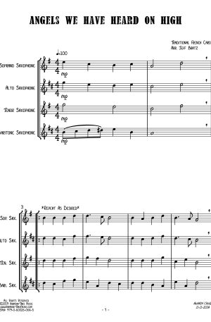 Angels We Have Heard On High (SATB Sax Quartet)