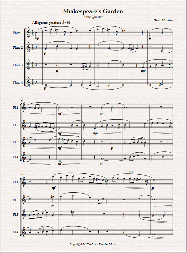 Shakespeare's Garden. For Flute Quartet (4 C Flutes) - Image 2
