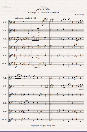 Jacaranda. A Tango for Low Flute Ensemble (3 Altos, 2 Basses & Contrabass Flute)