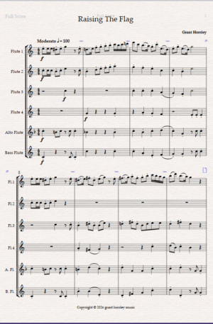 Raising The Flag. For Flute Choir (4 C Flutes, Alto and Bass Flute)