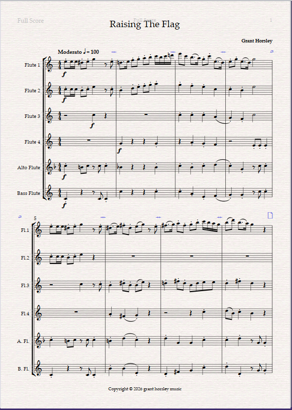 Raising The Flag. For Flute Choir (4 C Flutes, Alto and Bass Flute) - Image 2