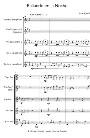 Bailando en la Noche (Dancing in the Night) – SATB or AATB Saxophone Quartet