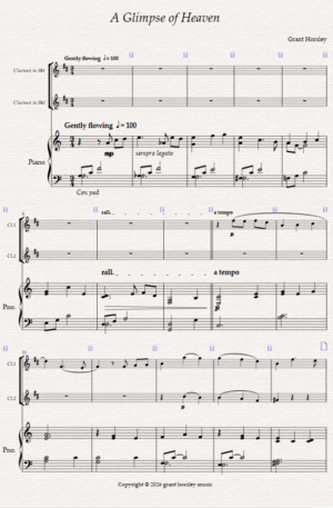 A Glimpse of Heaven. For Clarinet Duet and Piano.