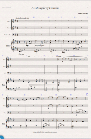A Glimpse of Heaven. For Mixed Quartet (2 Flutes, Cello and Piano)