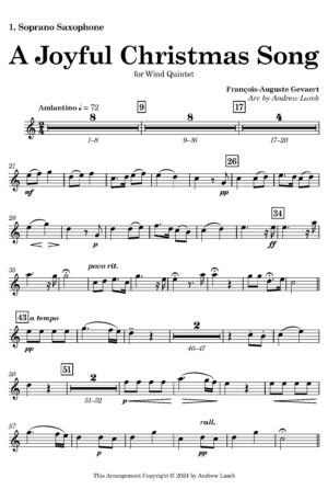 François-Auguste Gevaert | A Joyful Christmas Song | for Saxophone Quintet
