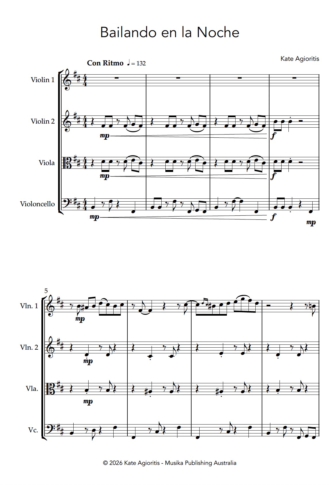Bailando en la Noche - for String Quartet Bailando en la Noche - String Quartet
