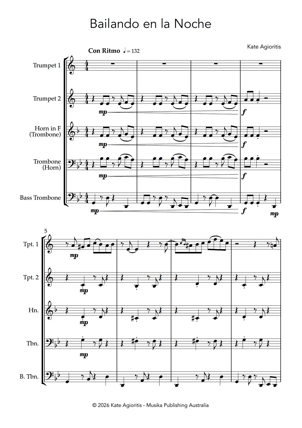 Bailando en la Noche - for Brass Quartet Bailando en la Noche - for Brass Quartet