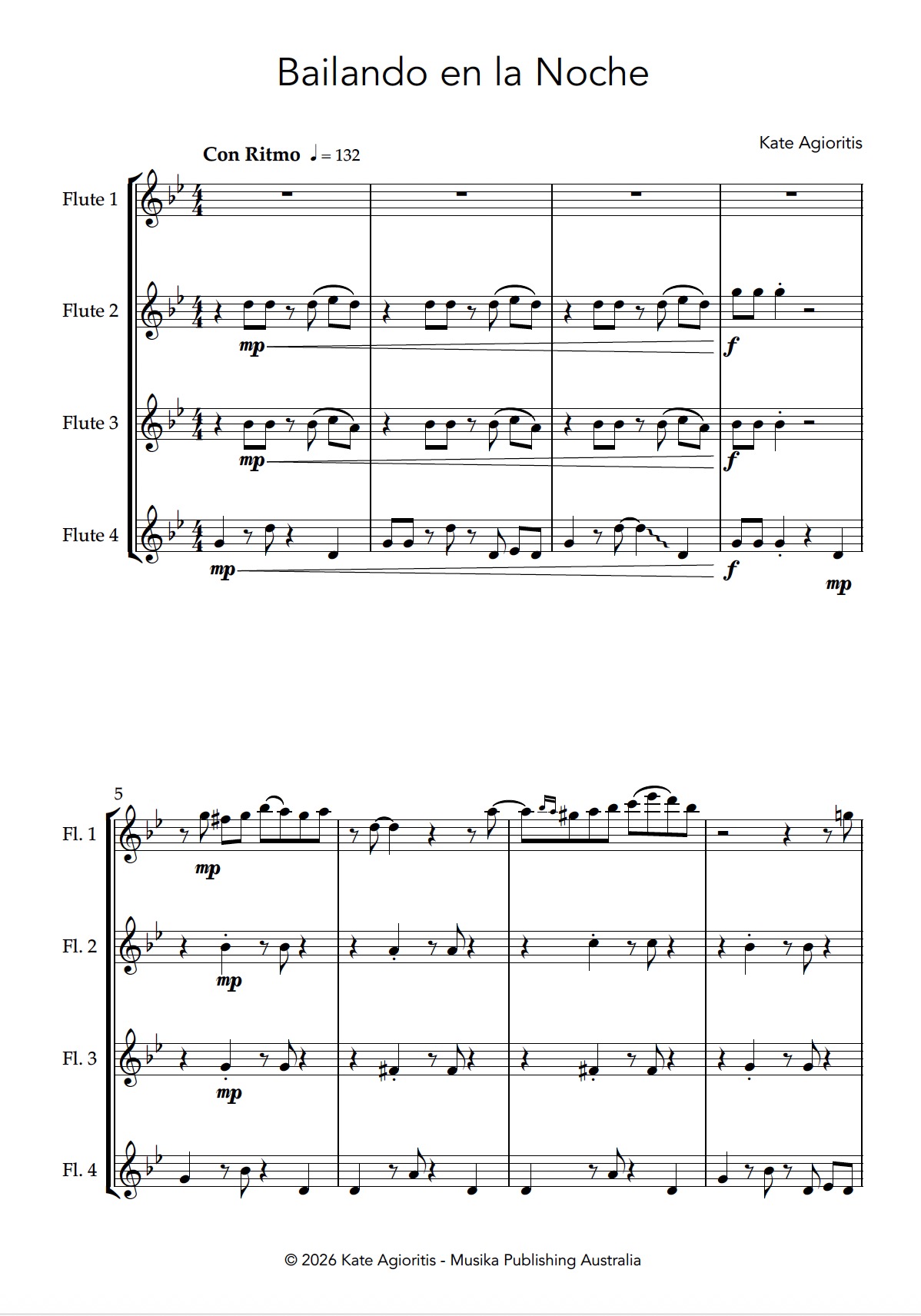 Bailando en la Noche - for Flute Quartet Bailando en la Noche - for Flute Quartet