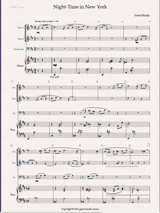 Night-Time in New York. For Mixed Quartet (2 Flutes, Cello and Piano) Night-Time in New York. For Mixed Quartet (2 Flutes, Cello and Piano) - Image 2