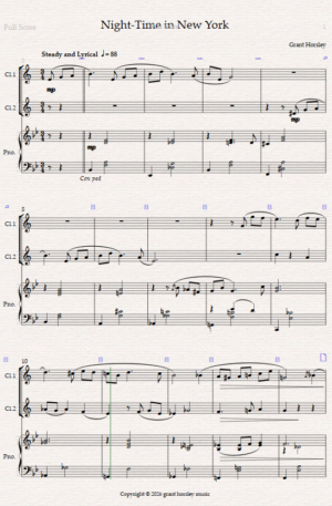 Night- Time in New York. For Clarinet Duet and Piano.