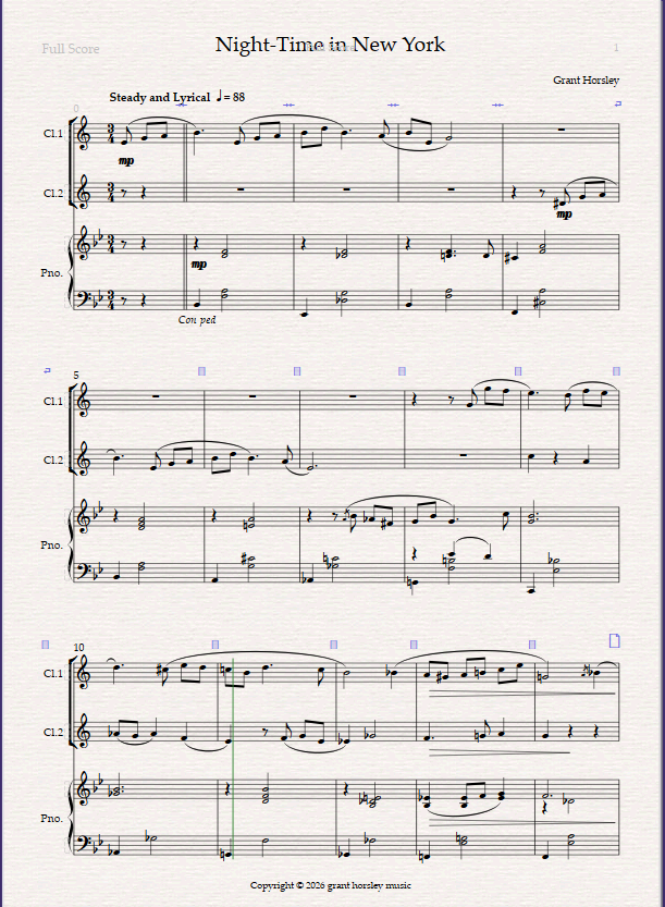 Night- Time in New York. For Clarinet Duet and Piano. Night- Time in New York. For Clarinet Duet and Piano. - Image 2