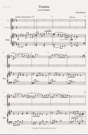 Home Violette. (A Love Theme). For Flute, Alto Flute and Piano.