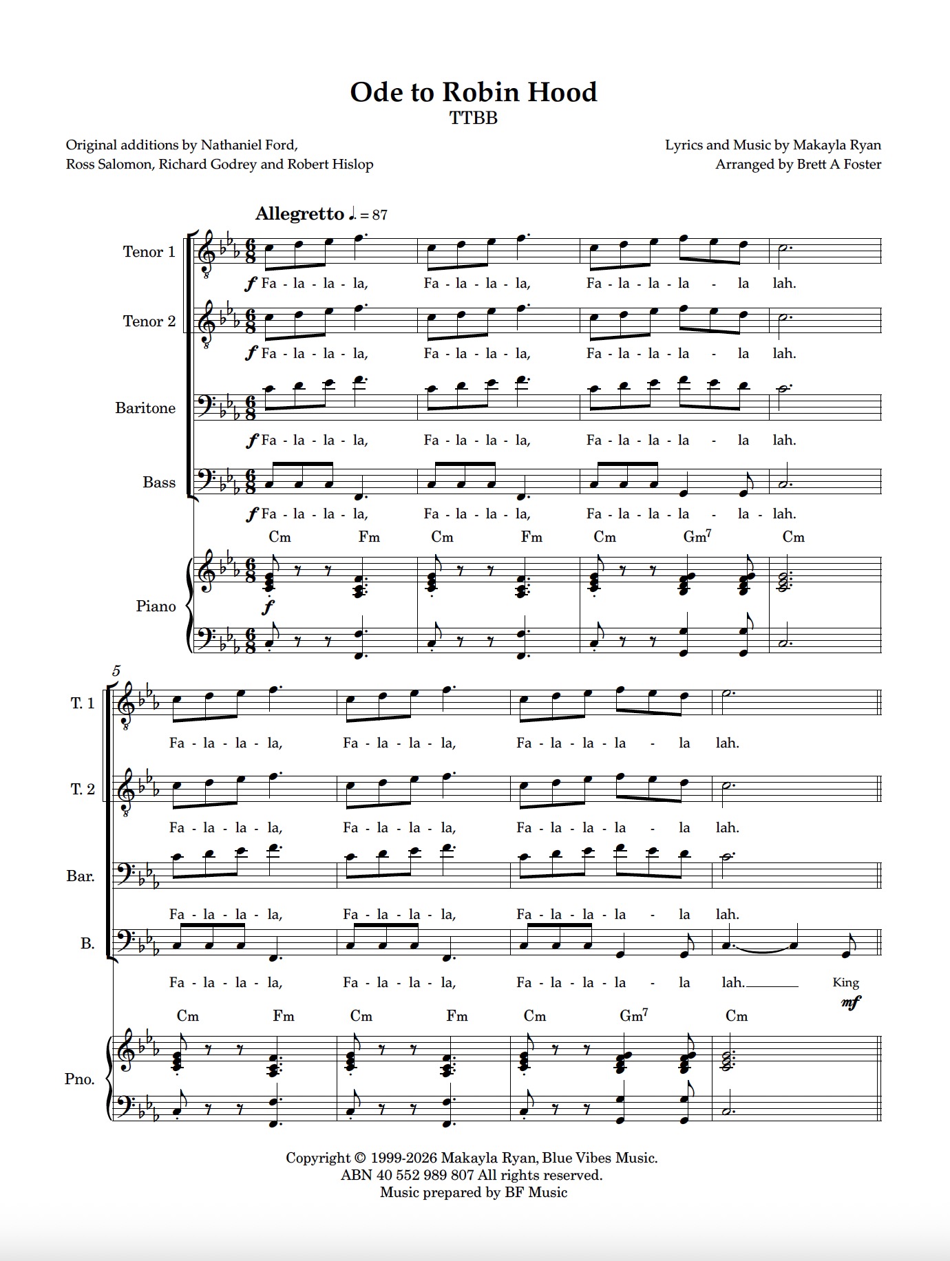 Ode To Robin Hood (TTBB) | Original Secular Medieval Pastiche Ode to Robin Hood